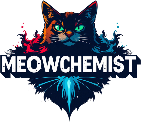 MEOWCHEMIST logo: a green-eyed cat over the MEOWCHEMIST wordmark
